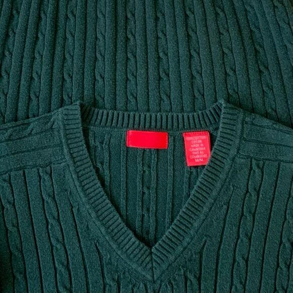 IZOD Cotton Cable-Knit Green Sweater Size M - Picture 3 of 6
